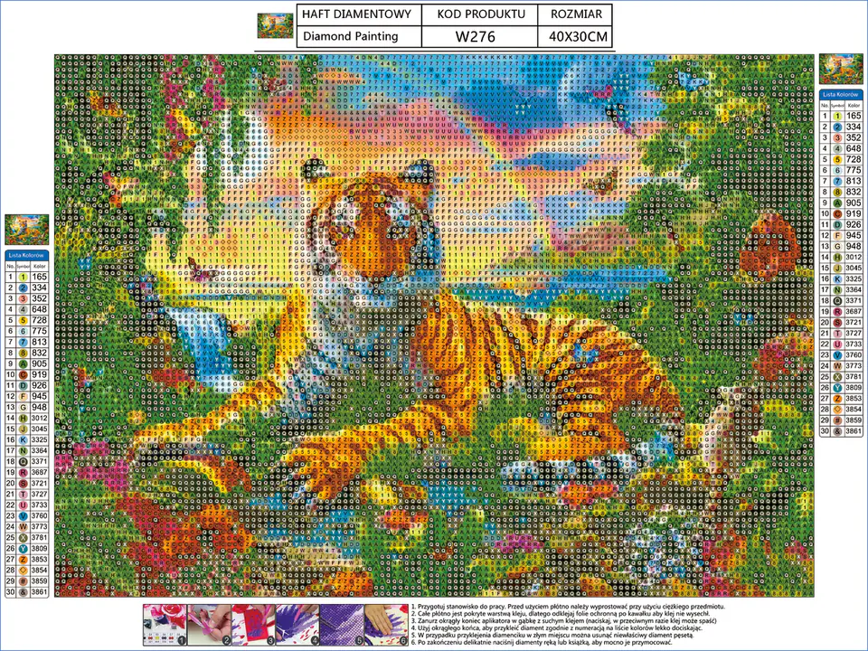 Diamond Embroidery, Painting, Diamond Mosaic Diamond Painting, TIGER 40x30cm