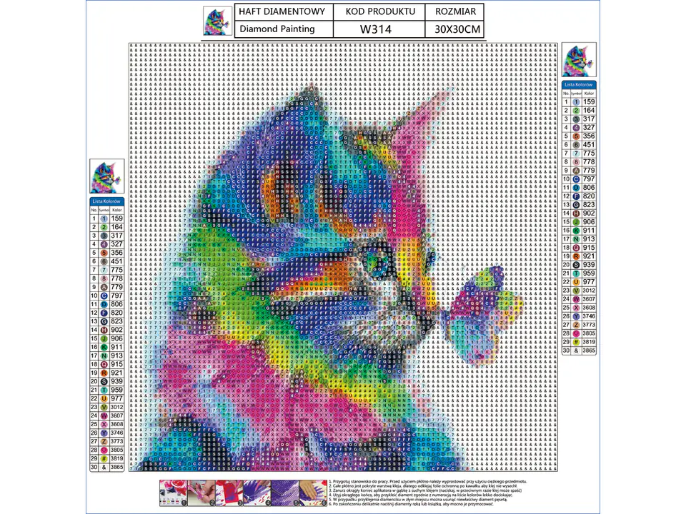 Diamond Embroidery, Painting, Diamond Mosaic Diamond Painting, CAT WITH BUTTERFLY 30x30cm