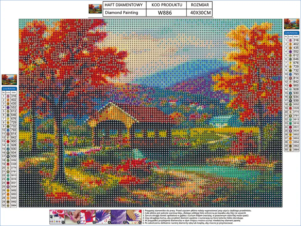 Diamond Embroidery, Painting, Diamond Mosaic Diamond Painting, AUTUMN LANDSCAPE 40x30cm