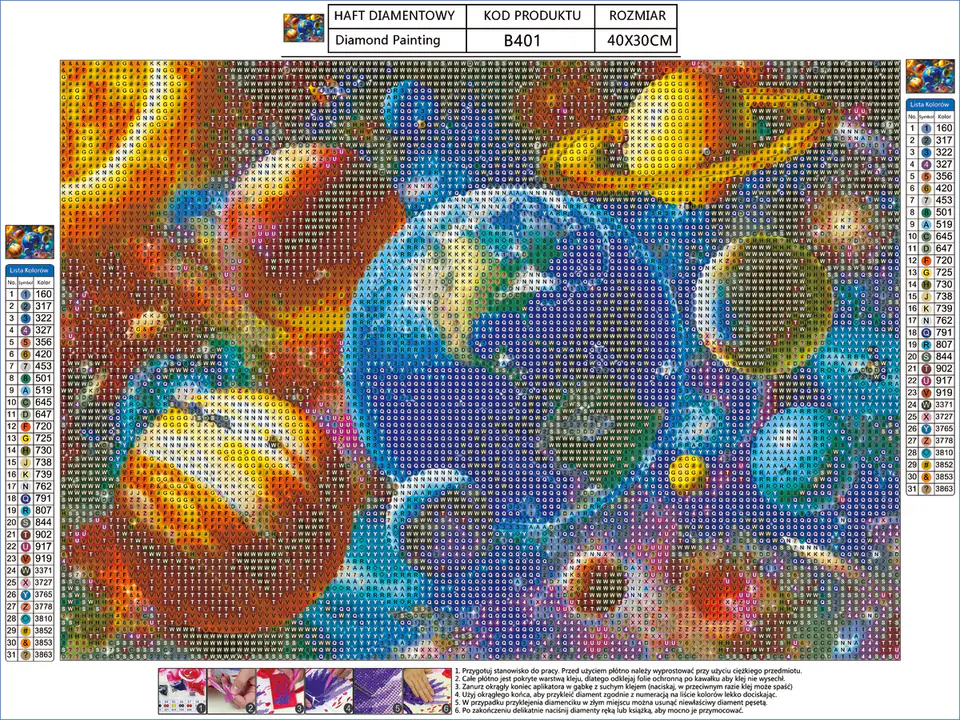 Haft Diamentowy, Obraz, Mozaika Diamentowa Diamond Painting, KOSMOS, UKŁAD SŁONECZNY 40x30cm