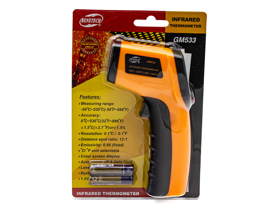 Pyrometer - laser thermometer From-50 to 530°C BENETECH Orange