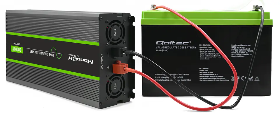 Qoltec Przetwornica napięcia Monolith | 3000W | 6000W | 24V na 230V | Czysty Sinus | LCD