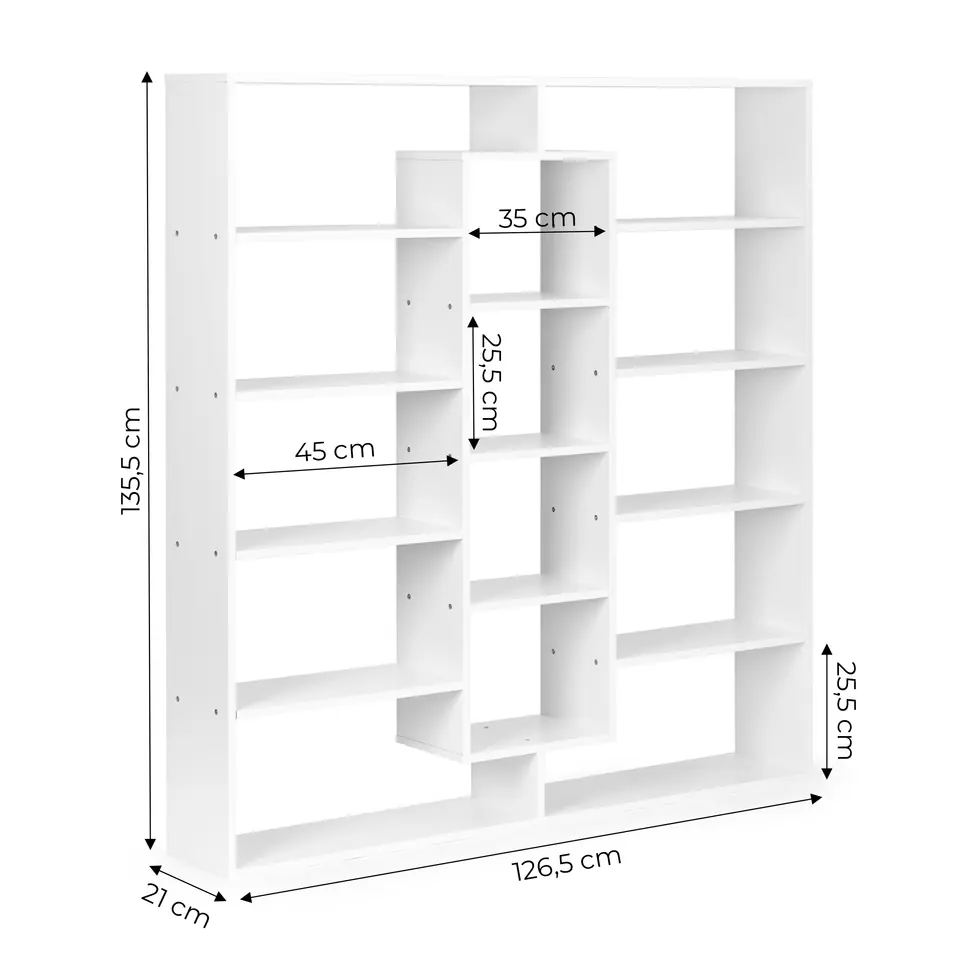 Nowoczesny stojący regał szafka na książki 14 półek biały