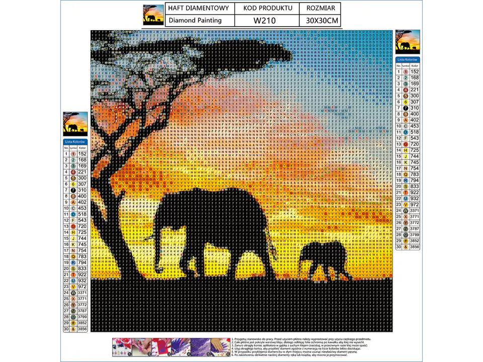Haft Diamentowy, Obraz, Mozaika Diamentowa Diamond Painting, SŁONIE 30x30cm