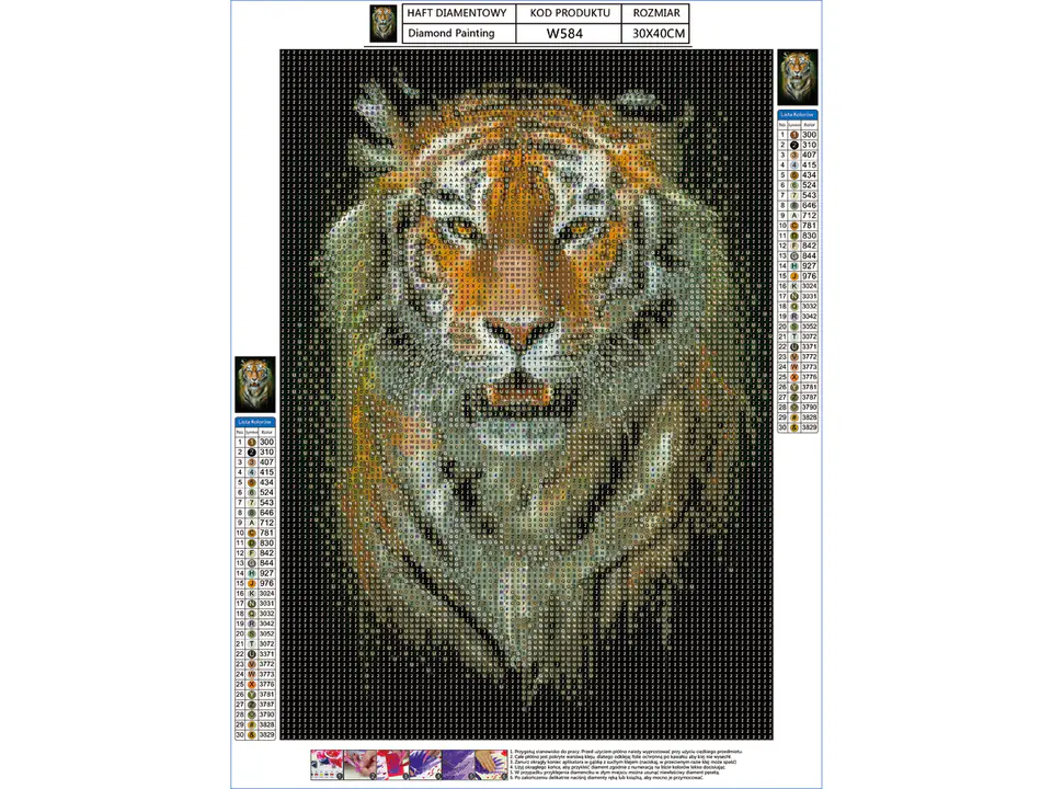 Diamond Embroidery, Painting, Diamond Mosaic Diamond Painting, TIGER 30x40cm