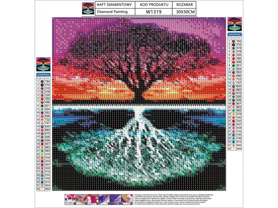 Diamond Embroidery, Painting, Diamond Mosaic Diamond Painting, TREE - MIRROR IMAGE 30x30cm