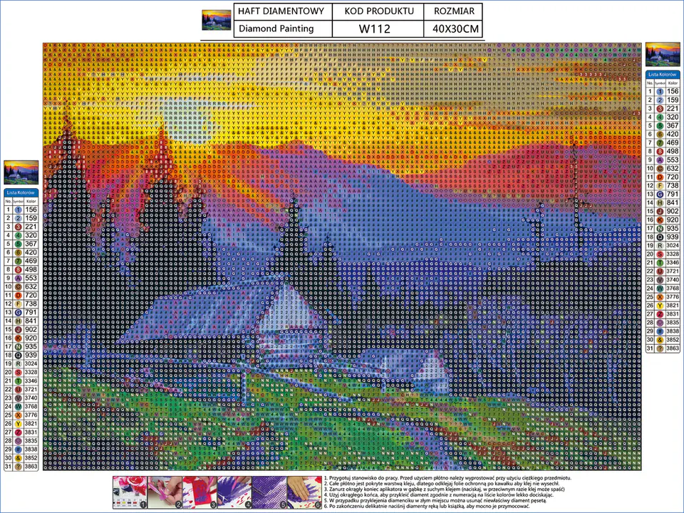 Diamond Embroidery, Painting, Diamond Mosaic Diamond Painting, MOUNTAINS - SUNSET 40x30cm