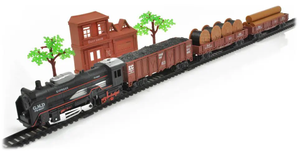 Realistic Rail King Railway - Steam Locomotive + 3 Wagons
