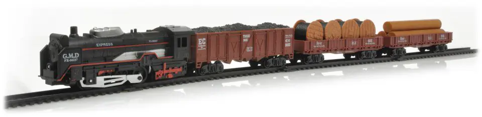Realistic Rail King Railway - Steam Locomotive + 3 Wagons