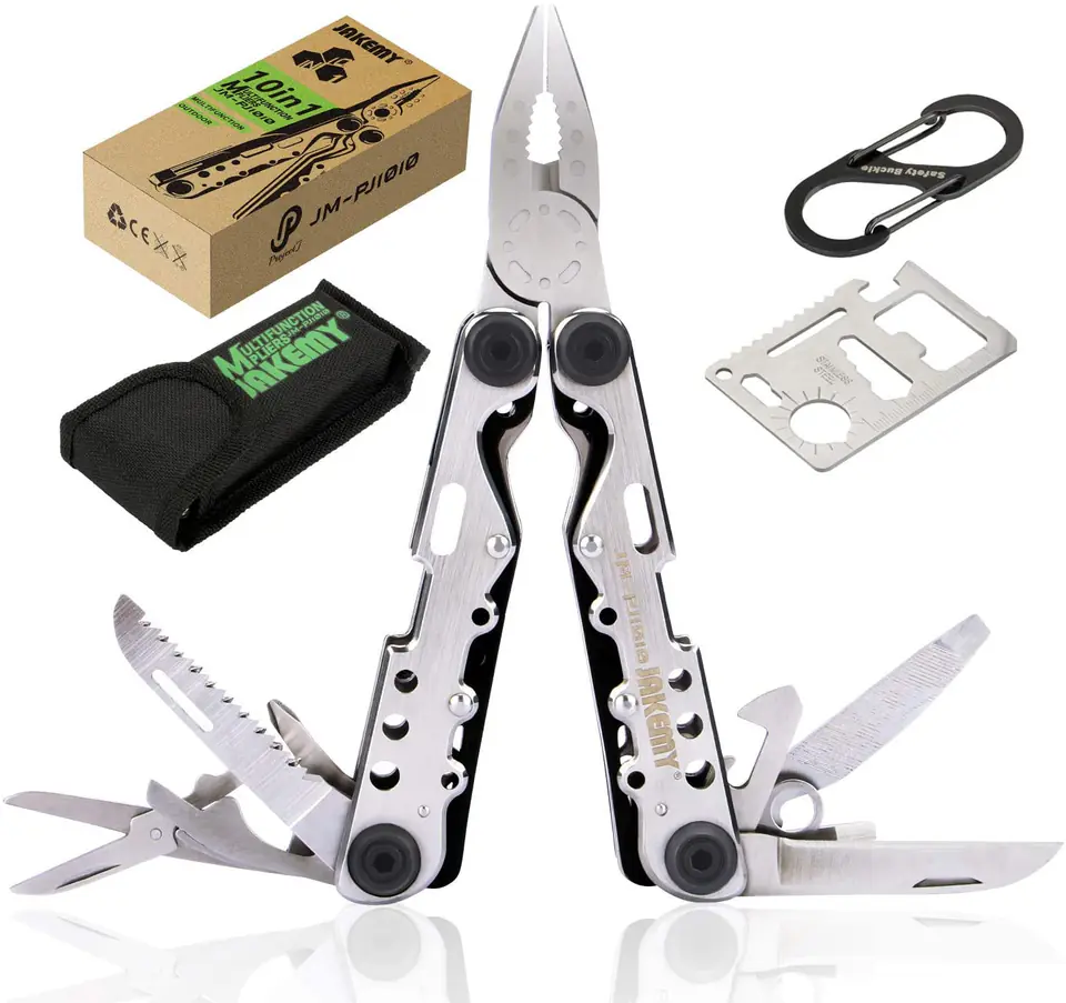 Jakemy Multitool Multitool 10in1 - Pliers, Knife, Saw, Survival Card