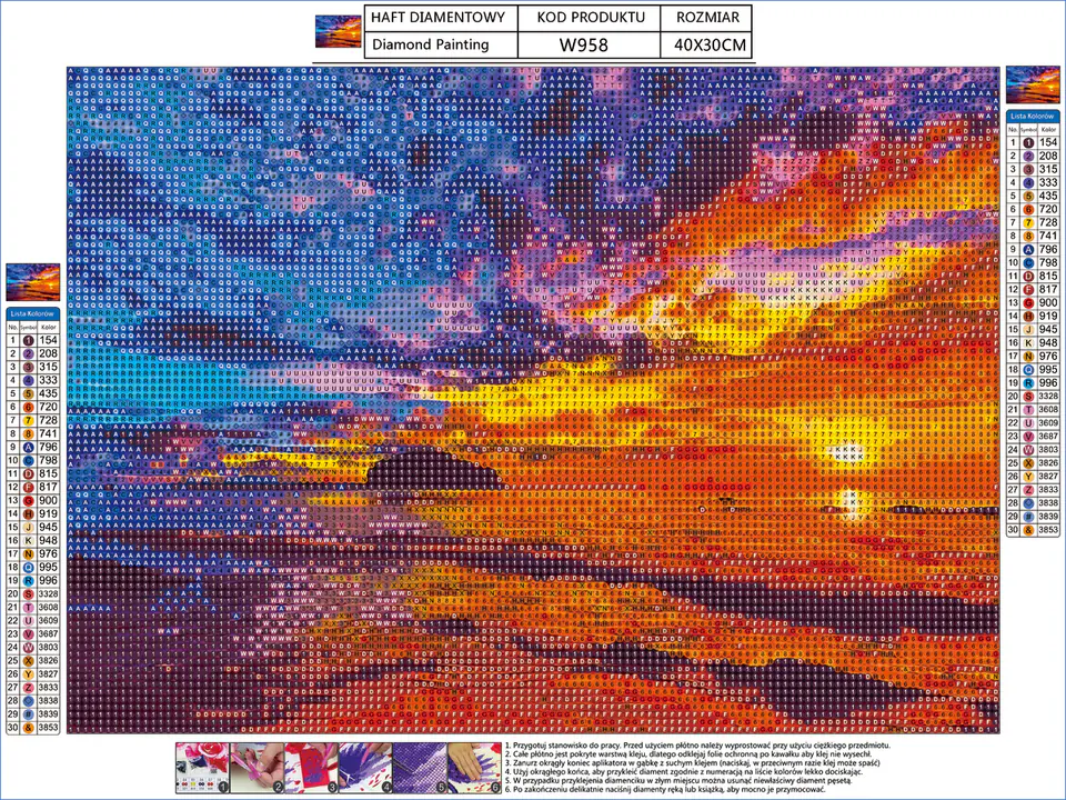 Haft Diamentowy, Obraz, Mozaika Diamentowa Diamond Painting, ZACHÓD SŁOŃCA - OCEAN 40x30cm