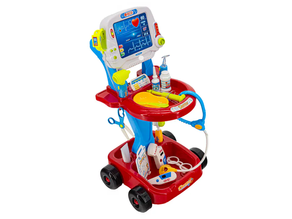 Medical trolley with accessories, Doctor's set red