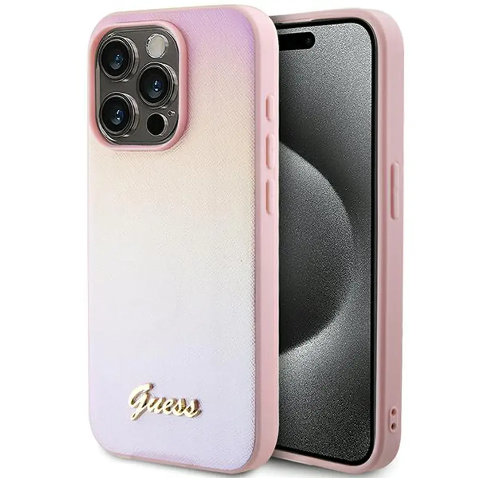 Guess GUHCP14XPSAIRSP iPhone 14 Pro Max 6.7" różowy/pink hardcase Saffiano Iridescent Script