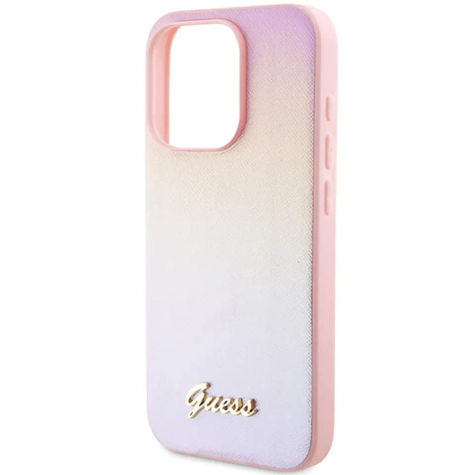 Guess GUHCP14XPSAIRSP iPhone 14 Pro Max 6.7" różowy/pink hardcase Saffiano Iridescent Script