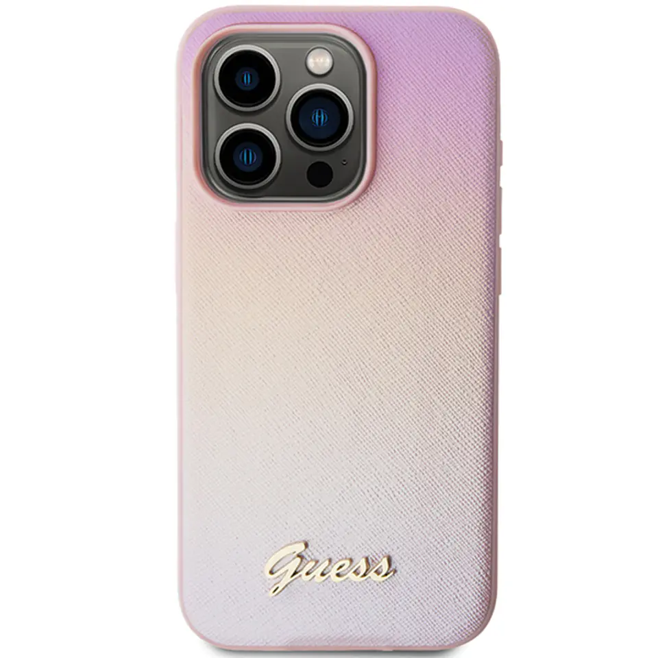 Guess GUHCP15XPSAIRSP iPhone 15 Pro Max 6.7" różowy/pink hardcase Saffiano Iridescent Script