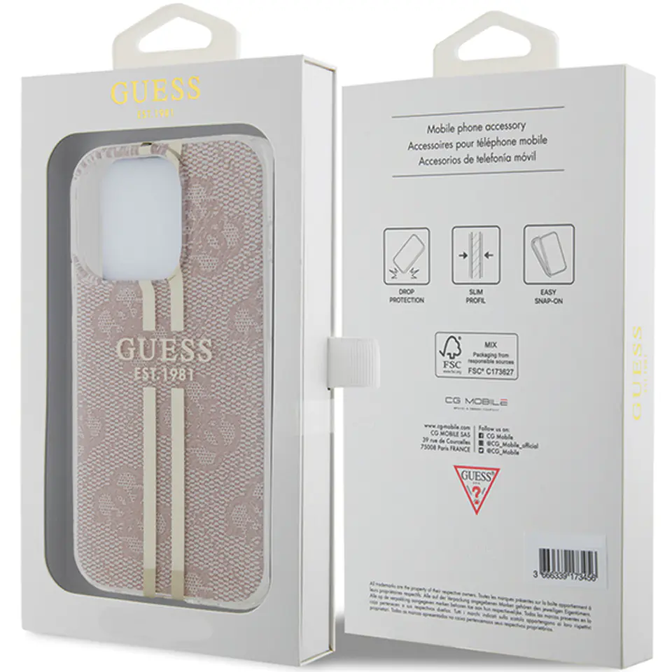 Guess GUHCP15LH4PSEGP iPhone 15 Pro 6.1" różowy/pink hardcase IML 4G Gold Stripe