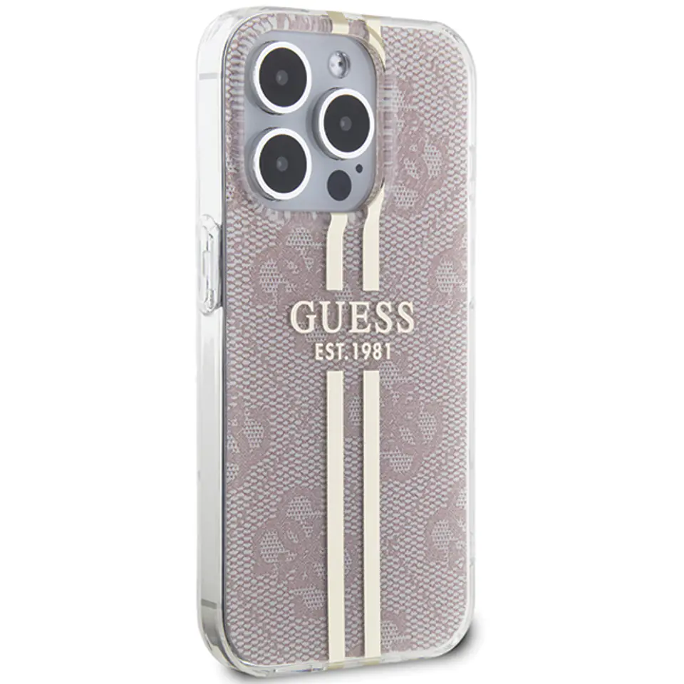 Guess GUHCP14XH4PSEGP iPhone 14 Pro Max 6.7" różowy/pink hardcase IML 4G Gold Stripe