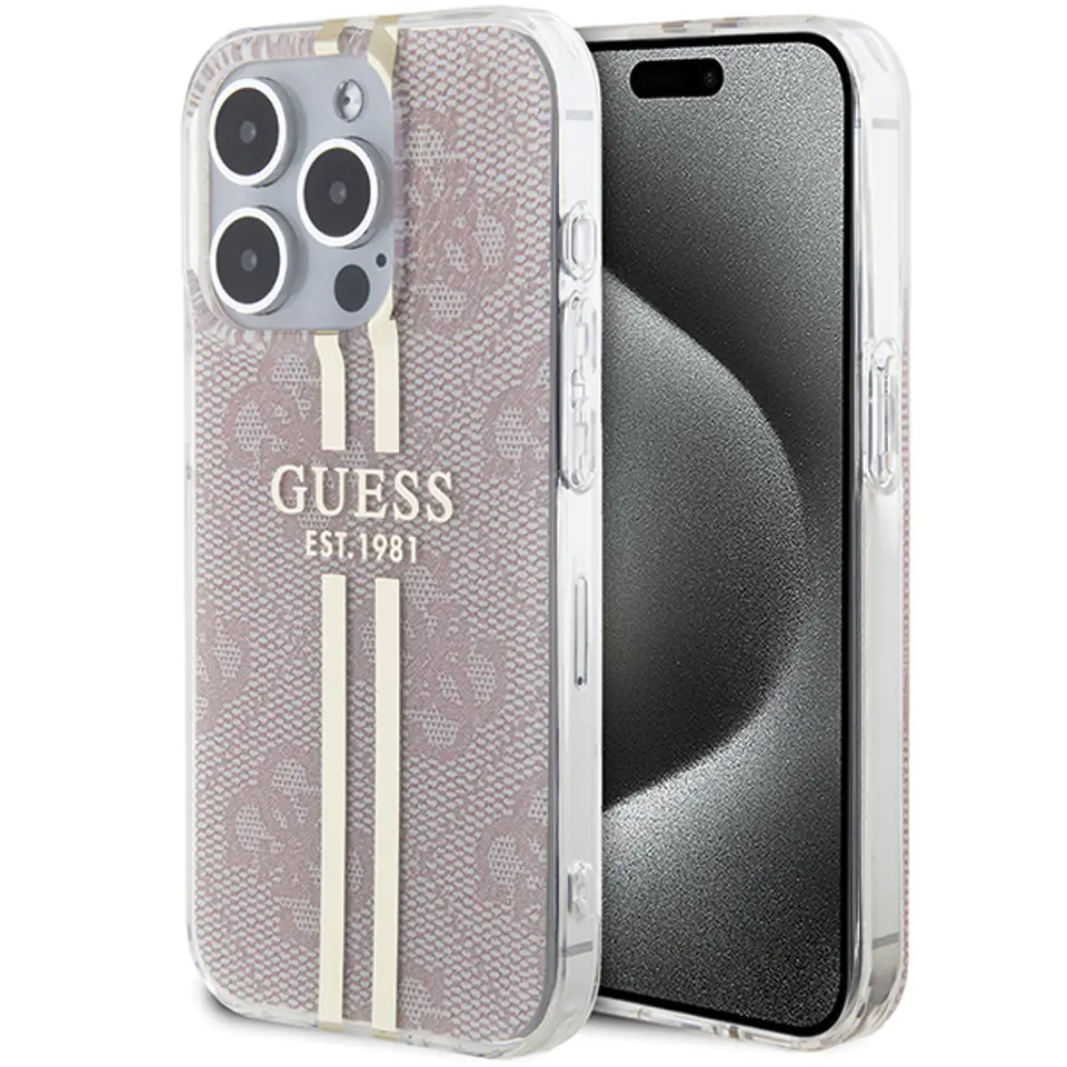 Guess GUHCP15LH4PSEGP iPhone 15 Pro 6.1" różowy/pink hardcase IML 4G Gold Stripe