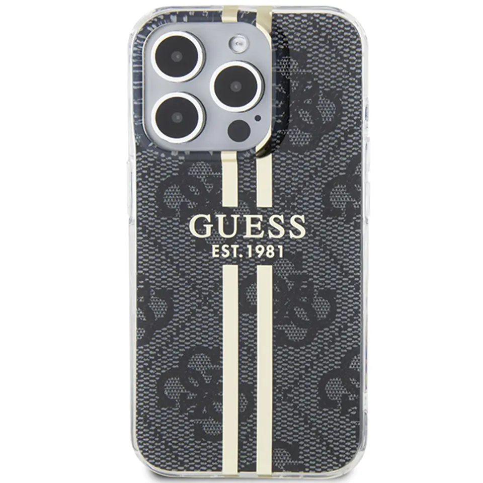 Guess GUHCP15SH4PSEGK iPhone 15 / 14 / 13 6.1" czarny/black hardcase IML 4G Gold Stripe