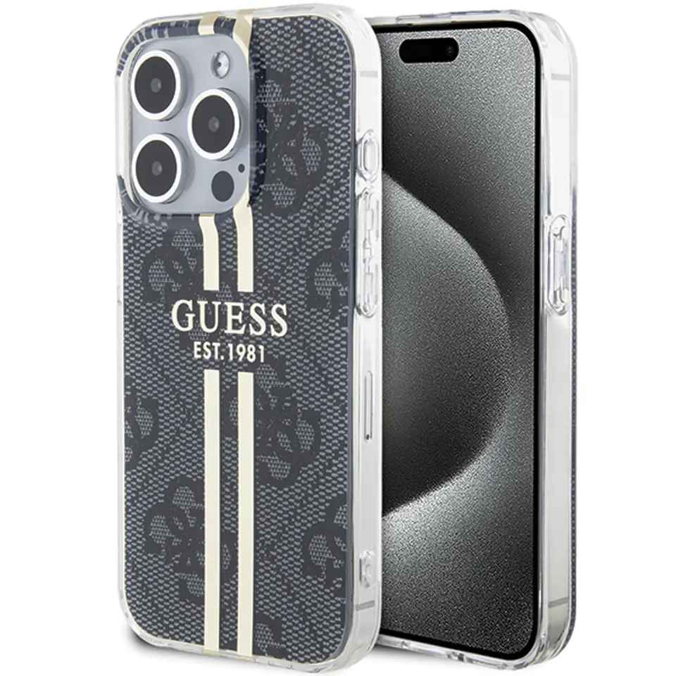 Guess GUHCP15SH4PSEGK iPhone 15 / 14 / 13 6.1" czarny/black hardcase IML 4G Gold Stripe