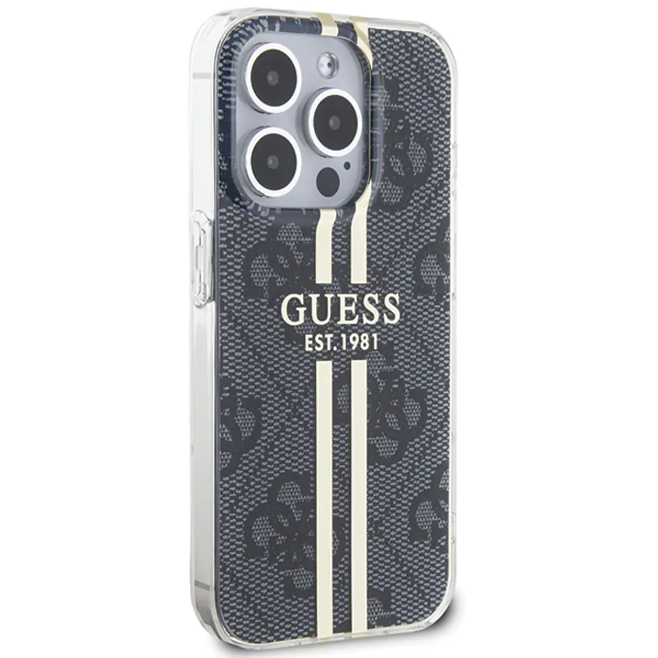 Guess GUHCP15SH4PSEGK iPhone 15 / 14 / 13 6.1" czarny/black hardcase IML 4G Gold Stripe