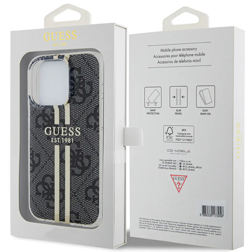 Guess GUHCP15SH4PSEGK iPhone 15 / 14 / 13 6.1" czarny/black hardcase IML 4G Gold Stripe