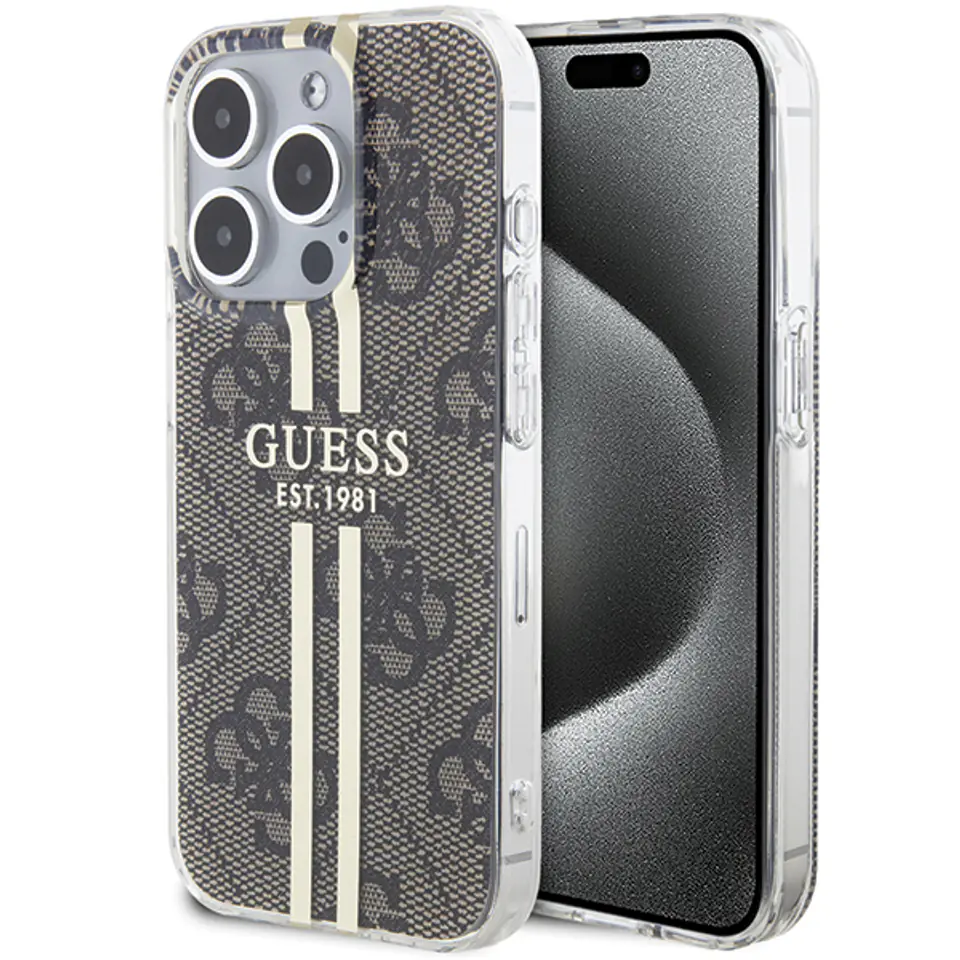 Guess GUHCP15SH4PSEGW iPhone 15 / 14 / 13 6.1" brązowy/brown hardcase IML 4G Gold Stripe