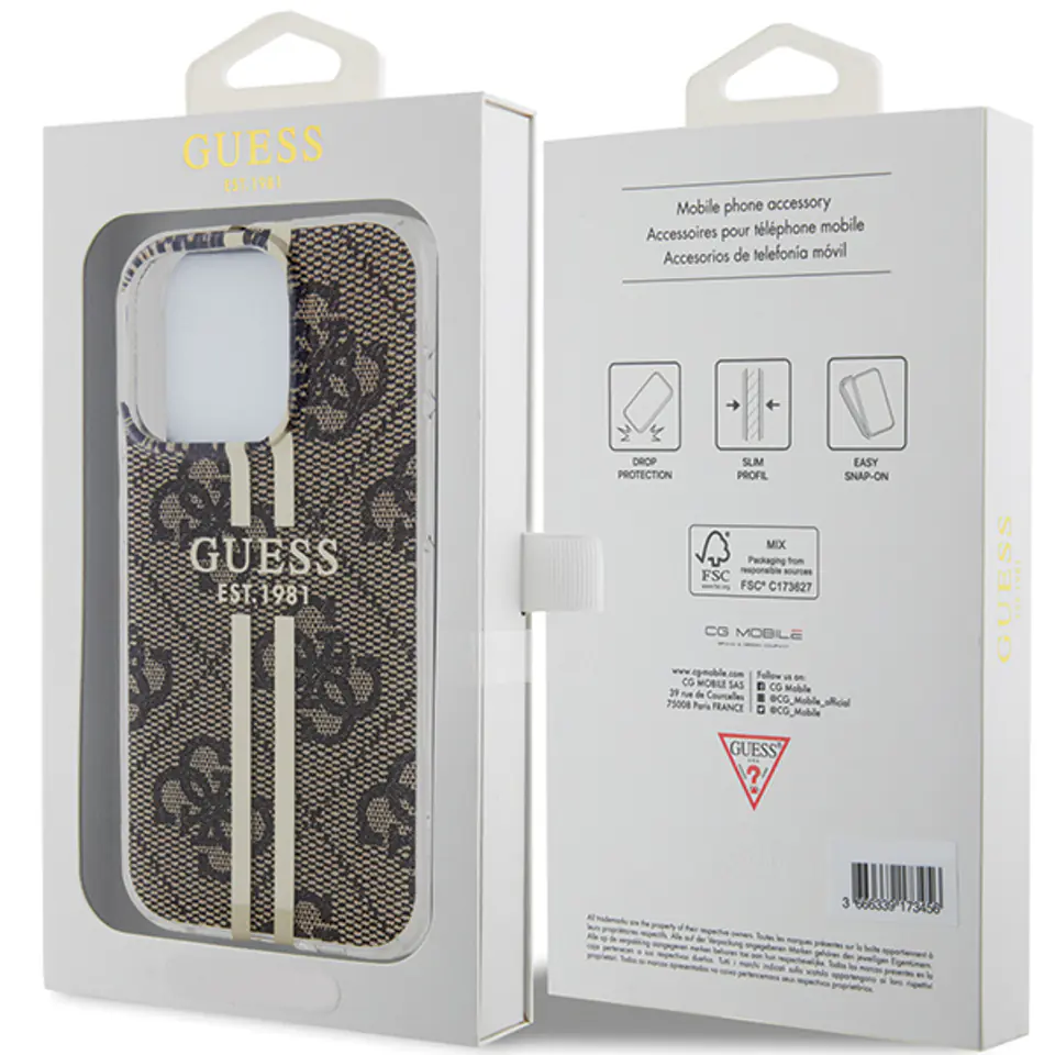 Guess GUHCP15MH4PSEGW iPhone 15 Plus / 14 Plus 6.7" brązowy/brown hardcase IML 4G Gold Stripe