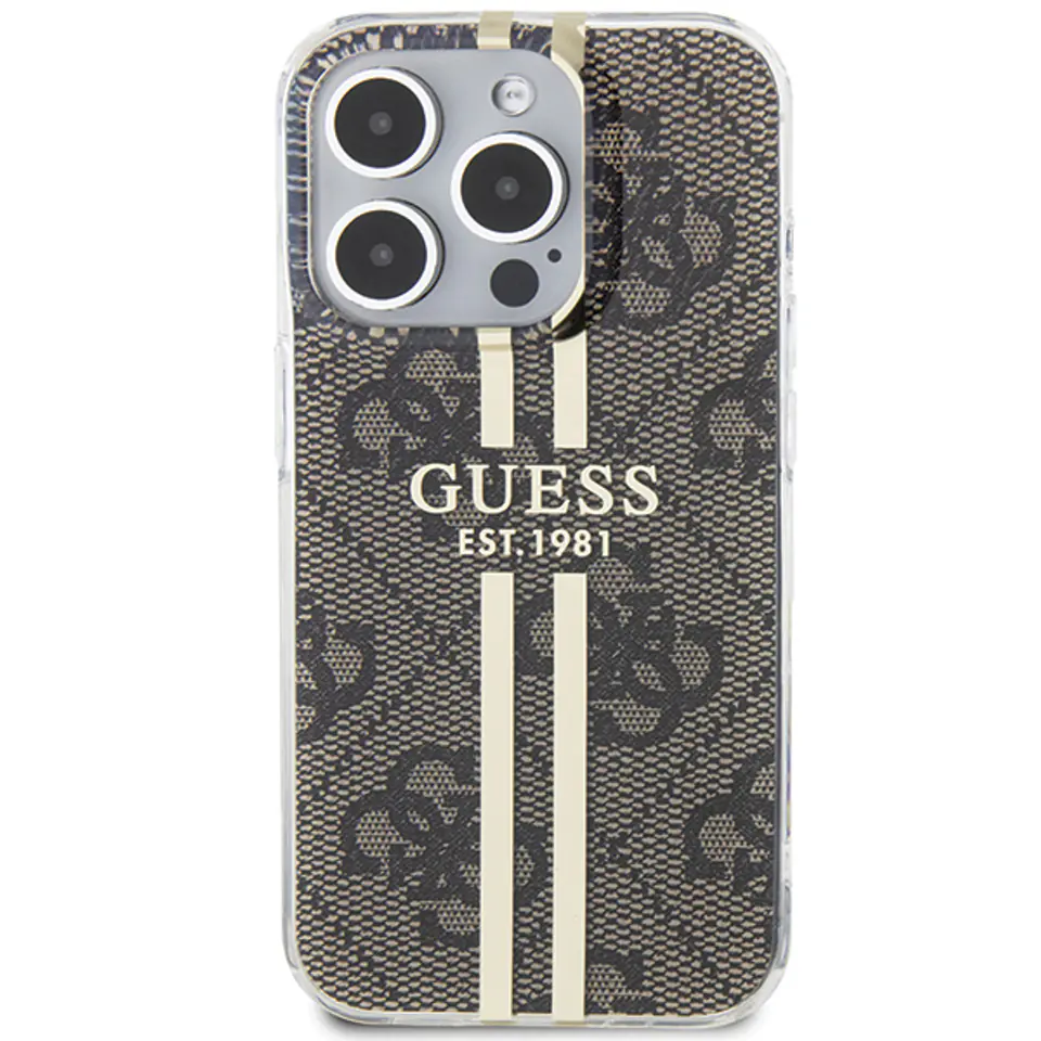 Guess GUHCP15SH4PSEGW iPhone 15 / 14 / 13 6.1" brązowy/brown hardcase IML 4G Gold Stripe