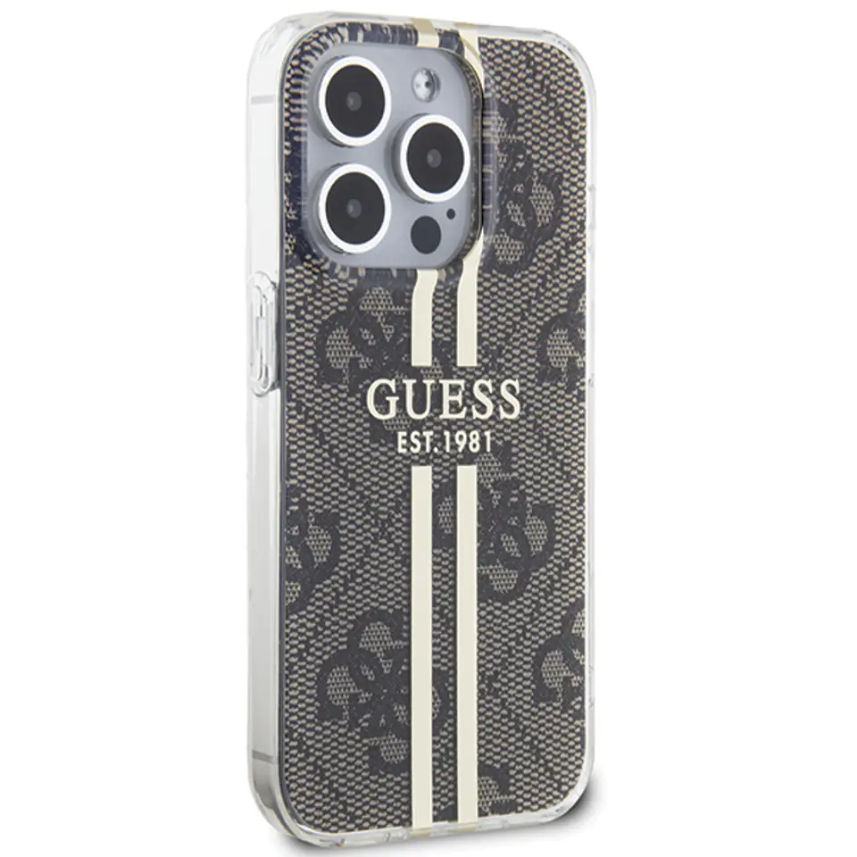 Guess GUHCP15SH4PSEGW iPhone 15 / 14 / 13 6.1" brązowy/brown hardcase IML 4G Gold Stripe