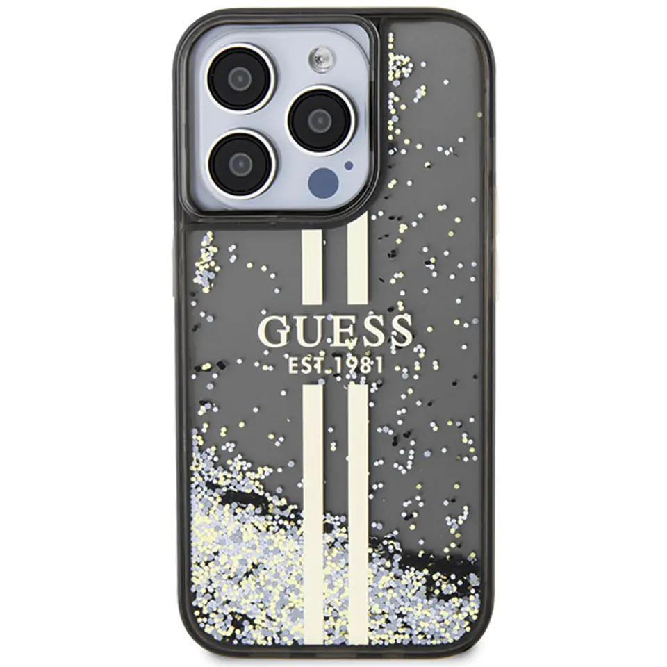 Guess GUHCP15MLFCSEGK iPhone 15 Plus / 14 Plus 6.7" czarny/black hardcase Liquid Glitter Gold Stripes