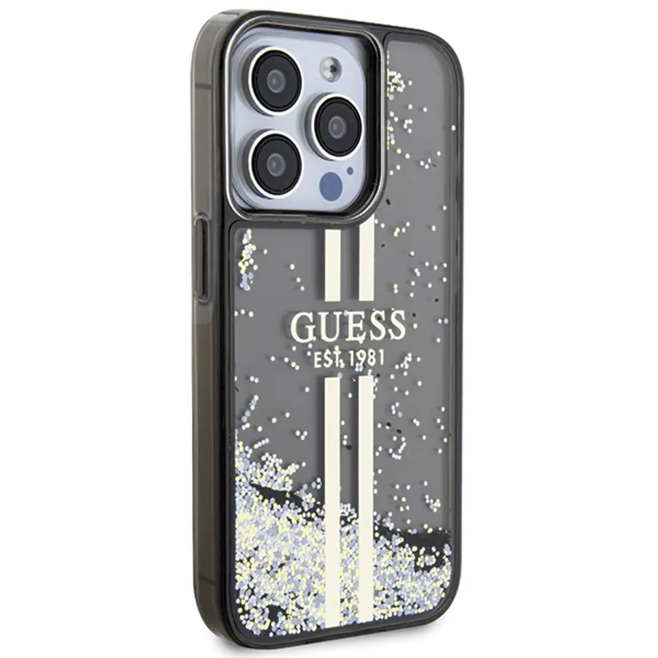 Guess GUHCP15MLFCSEGK iPhone 15 Plus / 14 Plus 6.7" czarny/black hardcase Liquid Glitter Gold Stripes