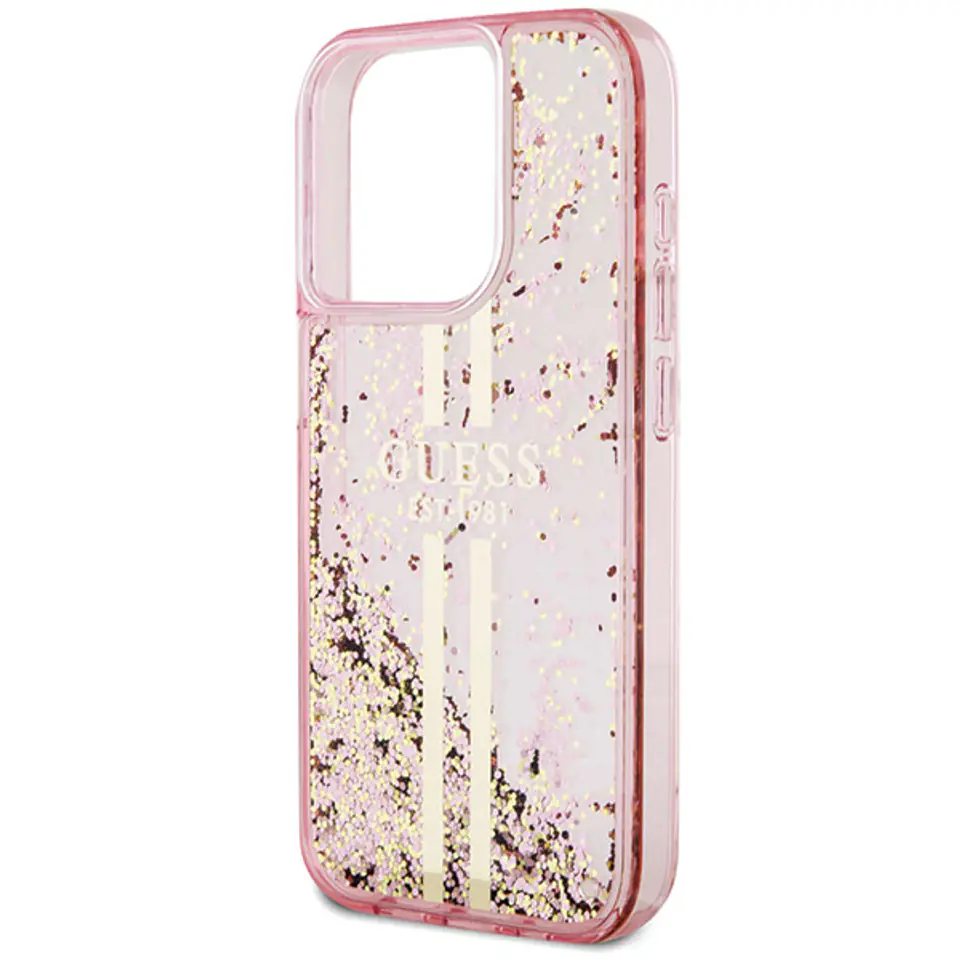 Guess GUHCP15LLFCSEGP iPhone 15 Pro 6.1" różowy/pink hardcase Liquid Glitter Gold Stripes