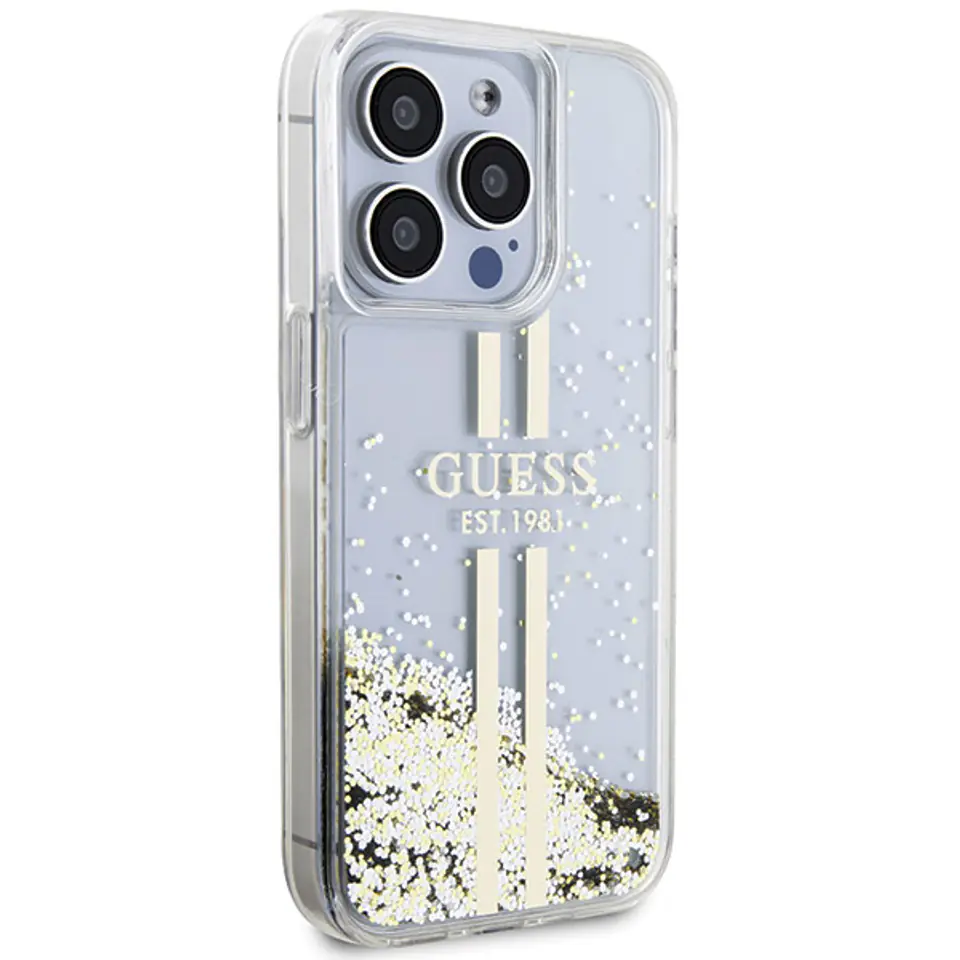 Guess GUHCP15XLFCSEGT iPhone 15 Pro Max 6.7" transparent hardcase Liquid Glitter Gold Stripes