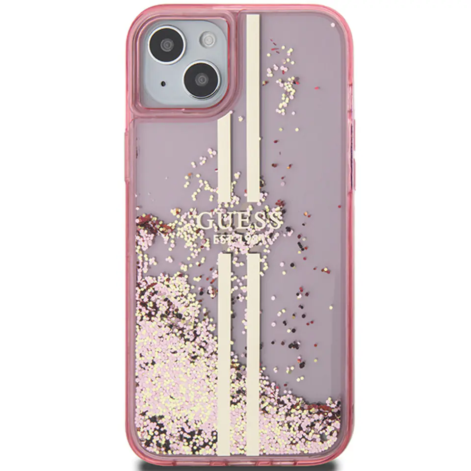 Guess GUHCP15MLFCSEGP iPhone 15 Plus / 14 Plus 6.7" różowy/pink hardcase Liquid Glitter Gold Stripes