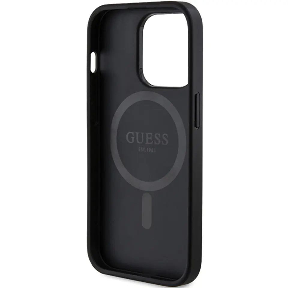 Guess GUHMP14LG4GFRK iPhone 14 Pro 6.1" czarny/black hardcase 4G Collection Leather Metal Logo MagSafe