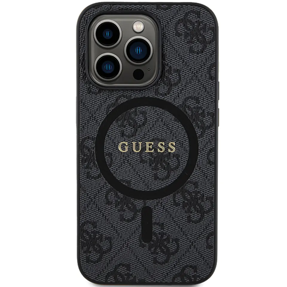 Guess GUHMP14LG4GFRK iPhone 14 Pro 6.1" czarny/black hardcase 4G Collection Leather Metal Logo MagSafe