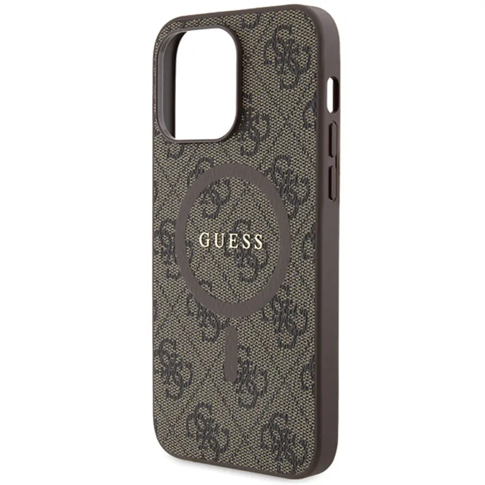 Guess GUHMP14XG4GFRW iPhone 14 Pro Max 6.7" brązowy/brown hardcase 4G Collection Leather Metal Logo MagSafe