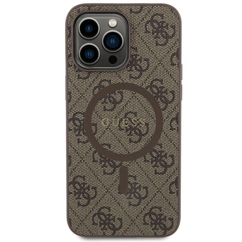 Guess GUHMP15XG4GFRW iPhone 15 Pro Max 6.7" brązowy/brown hardcase 4G Collection Leather Metal Logo MagSafe