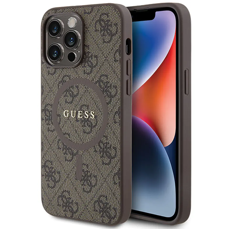 Guess GUHMP13XG4GFRW iPhone 13 Pro Max 6.7" brązowy/brown hardcase 4G Collection Leather Metal Logo MagSafe