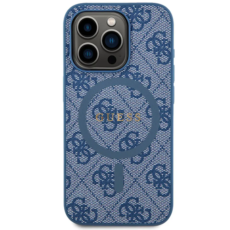 Guess GUHMP15LG4GFRB iPhone 15 Pro 6.1" niebieski/blue hardcase 4G Collection Leather Metal Logo MagSafe