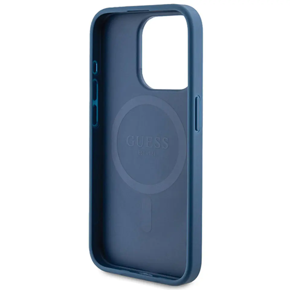 Guess GUHMP15LG4GFRB iPhone 15 Pro 6.1" niebieski/blue hardcase 4G Collection Leather Metal Logo MagSafe