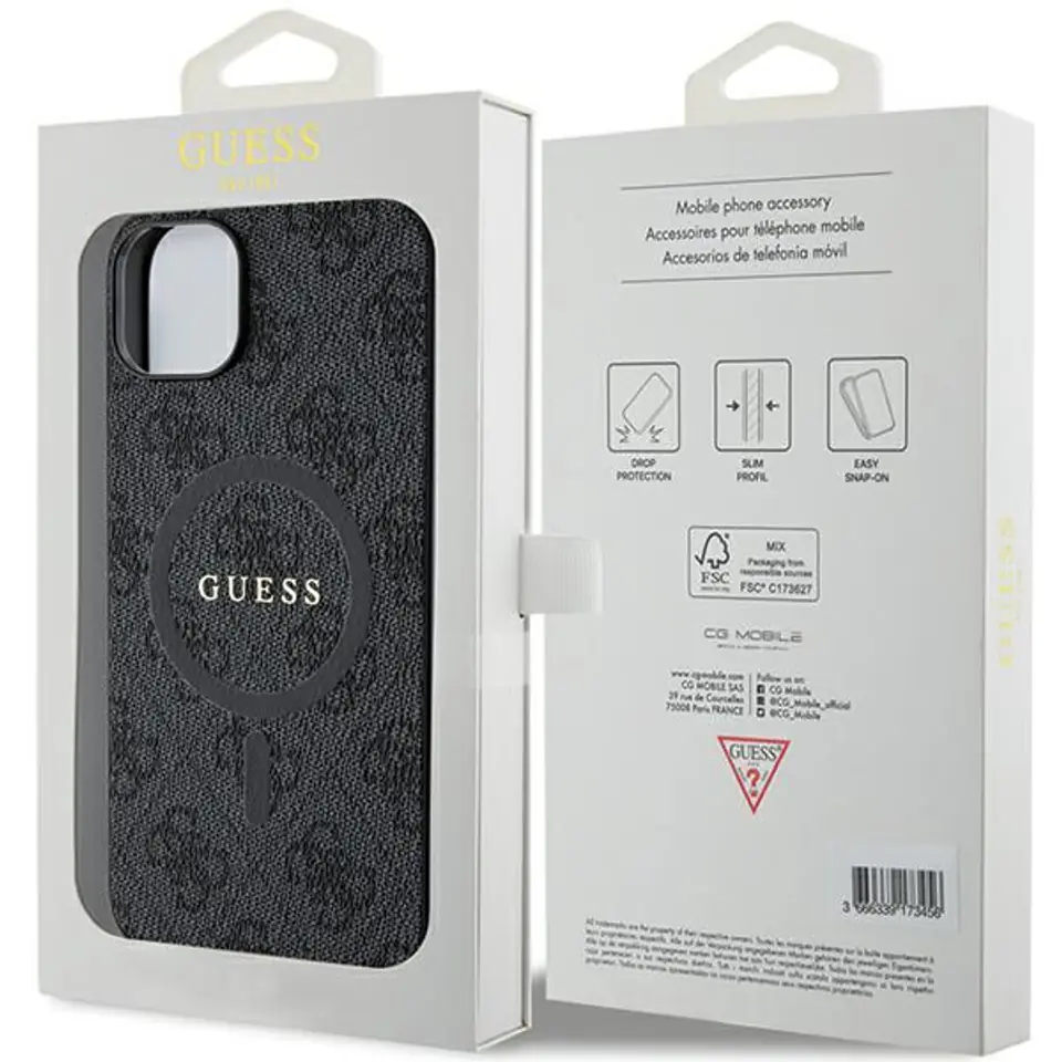 Guess GUHMP14SG4GFRK iPhone 14 / 15 / 13 6.1" czarny/black hardcase 4G Collection Leather Metal Logo MagSafe