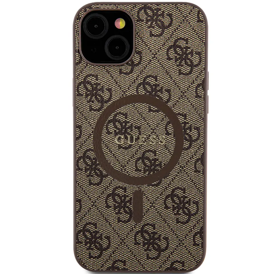 Guess GUHMP14SG4GFRW iPhone 14 / 15 / 13 6.1" brązowy/brown hardcase 4G Collection Leather Metal Logo MagSafe