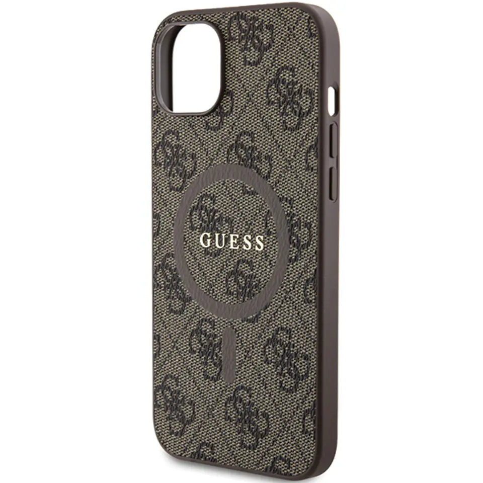 Guess GUHMP14SG4GFRW iPhone 14 / 15 / 13 6.1" brązowy/brown hardcase 4G Collection Leather Metal Logo MagSafe