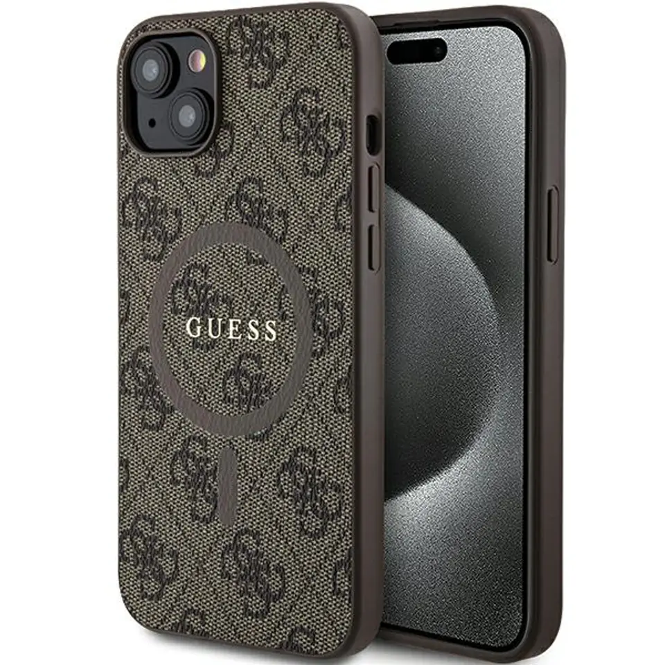 Guess GUHMP15MG4GFRW iPhone 15 Plus / 14 Plus 6.7" brązowy/brown hardcase 4G Collection Leather Metal Logo MagSafe
