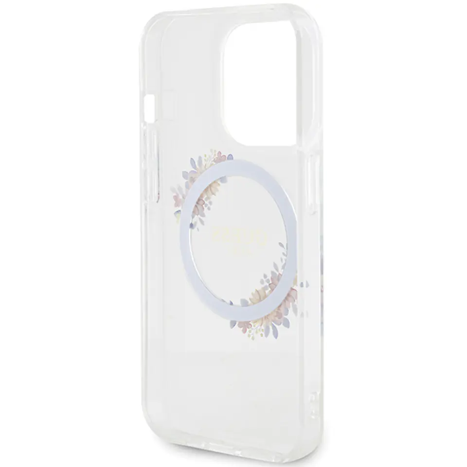 Guess GUHMP15LHFWFCT iPhone 15 Pro 6.1" transparent hardcase IML Flowers Wreatch MagSafe