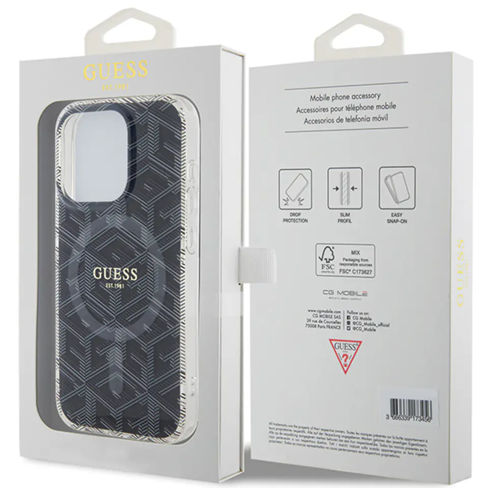 Guess GUHMP15SHGCUSTGK iPhone 15 / 14 / 13 6.1" czarny/black hardcase IML GCube MagSafe