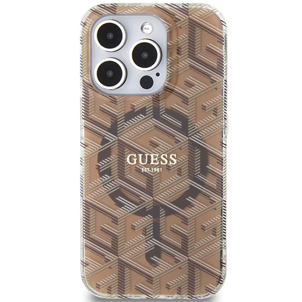 Guess GUHMP15SHGCUSTGW iPhone 15 / 14 / 13 6.1" brązowy/brown hardcase IML GCube MagSafe