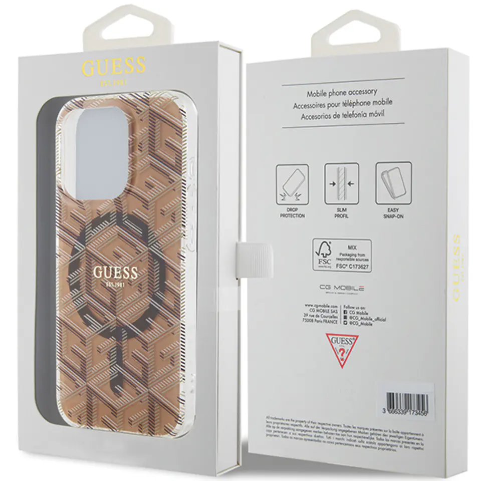 Guess GUHMP15SHGCUSTGW iPhone 15 / 14 / 13 6.1" brązowy/brown hardcase IML GCube MagSafe